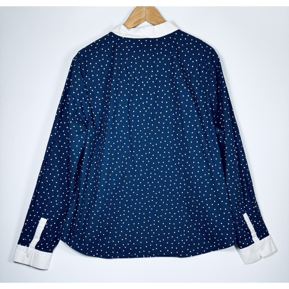 Boden Classic Shirt Women US 16 18R Blue White Polka Dot Cotton Button Up Preppy - Picture 2 of 11